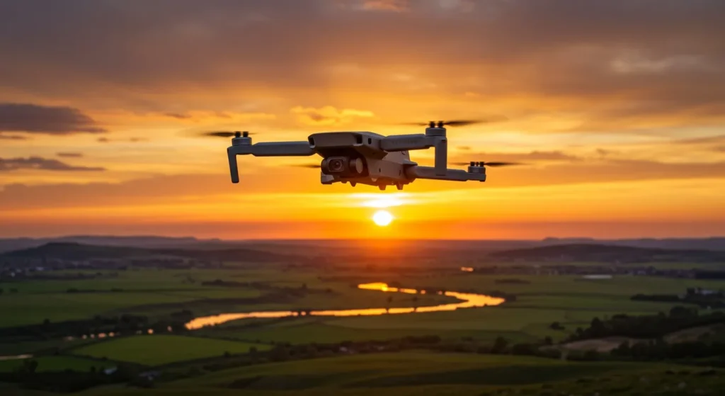 DJI-Mini-2-voando-contra-um-ceu-alaranjado-de-por-do-sol-capturando-a-paisagem-com-sua-camera-4K-1024x559 DJI Mini 2: O Drone dos Seus Sonhos Cabe na Palma da Mão
