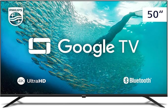 Smart TV Philips 50 polegadas 4K UHD com Google TV e Bluetooth em exibição